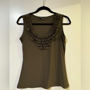 Suzie in the City olive green tank top with ruffles size medium